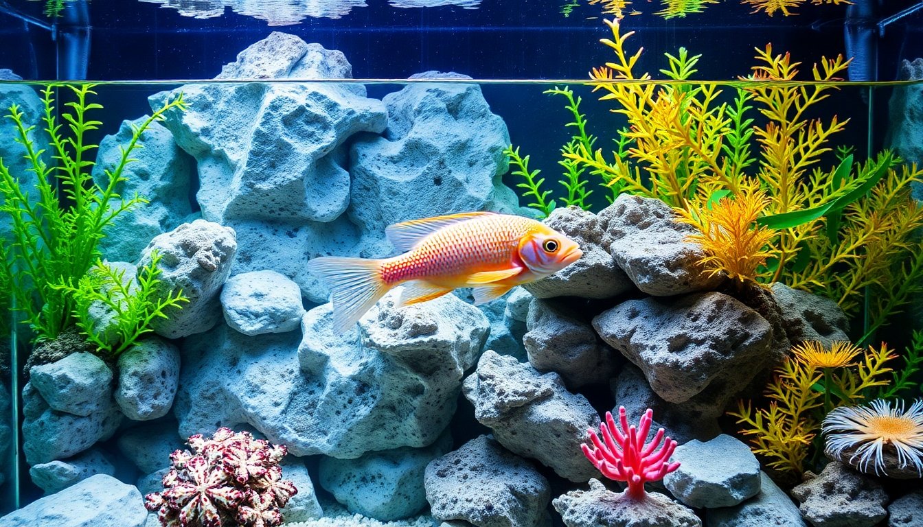 acuario bien decorado para pez cirujano