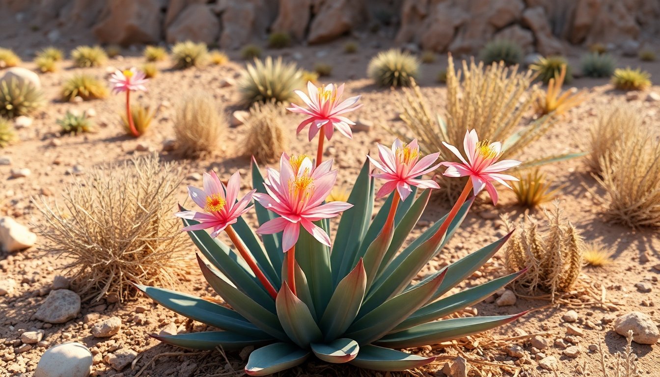 Agave pita floreciendo en el desierto