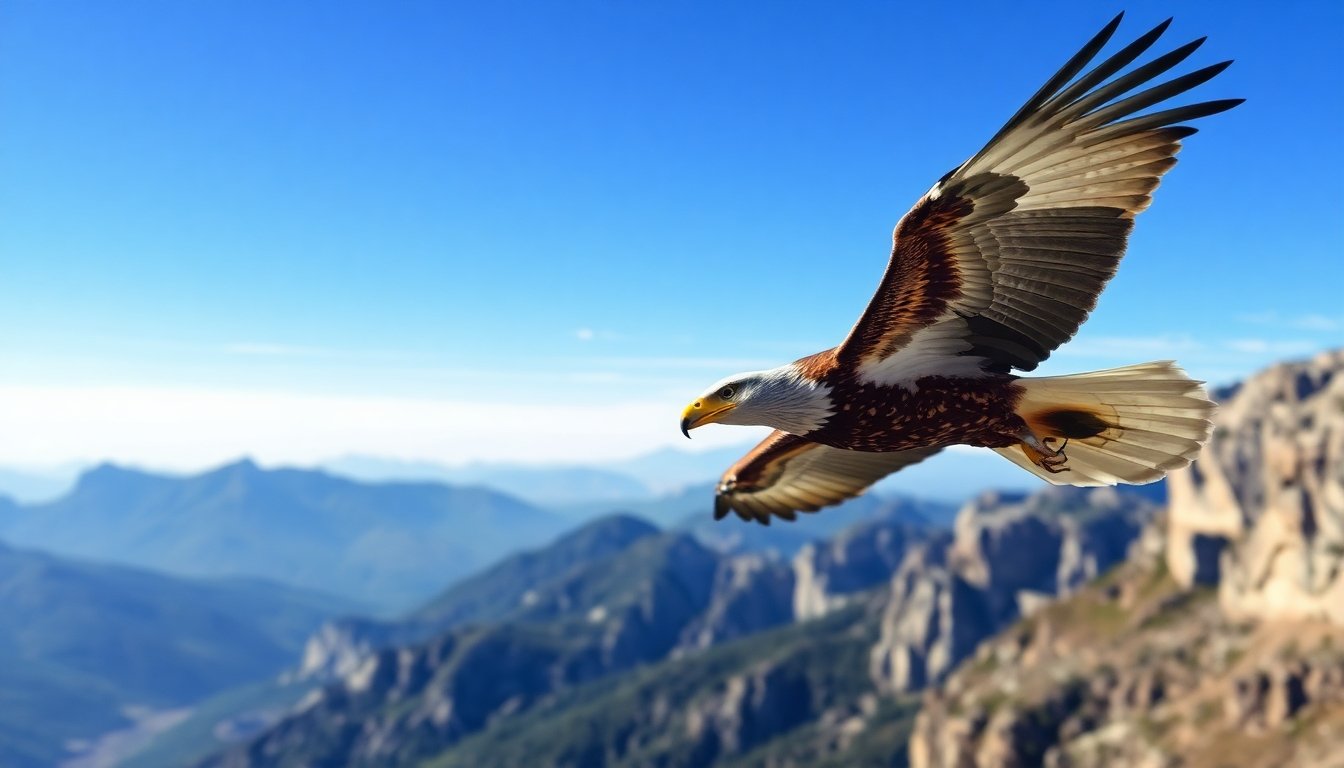 Águila calva en vuelo sobre un paisaje natural