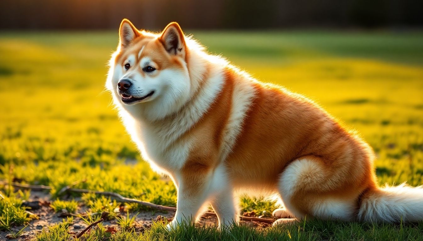 Akita americano de pie en un campo