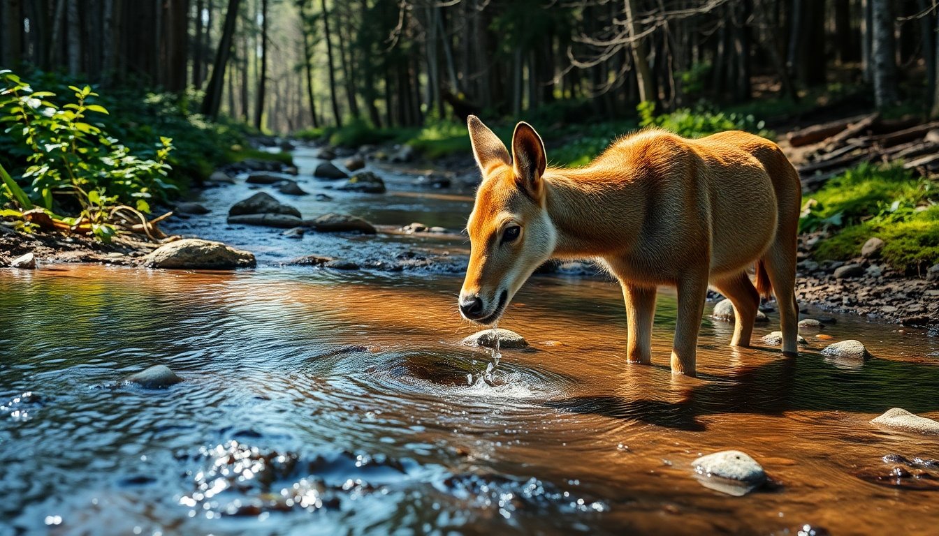 Alce bebiendo agua en el bosque