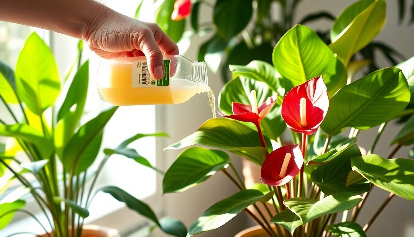 Anturio planta siendo fertilizada