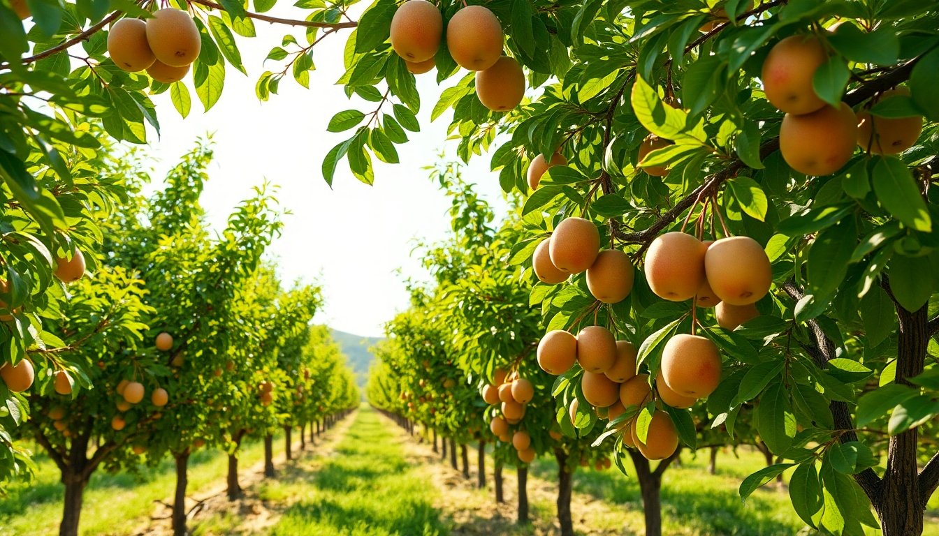 Árboles frutales en un huerto saludable