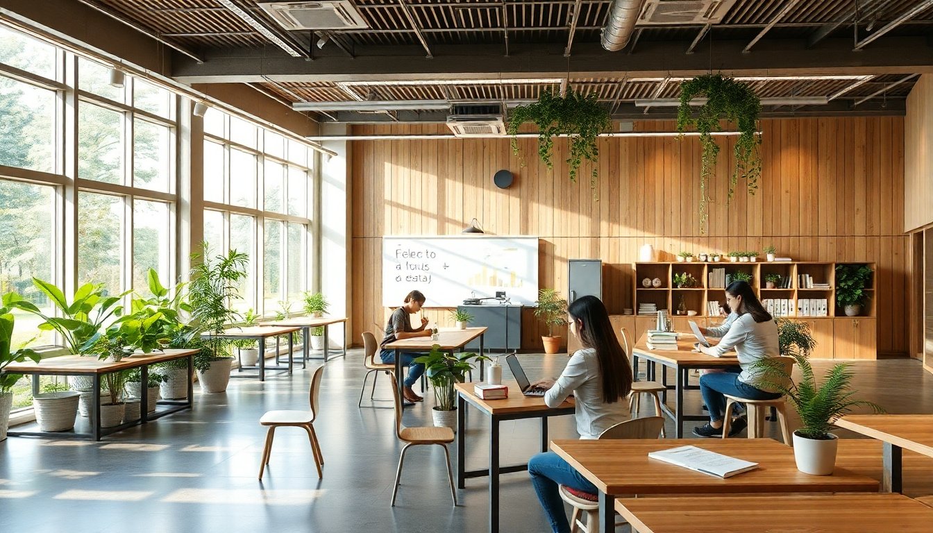 aula sostenible con estudiantes participando