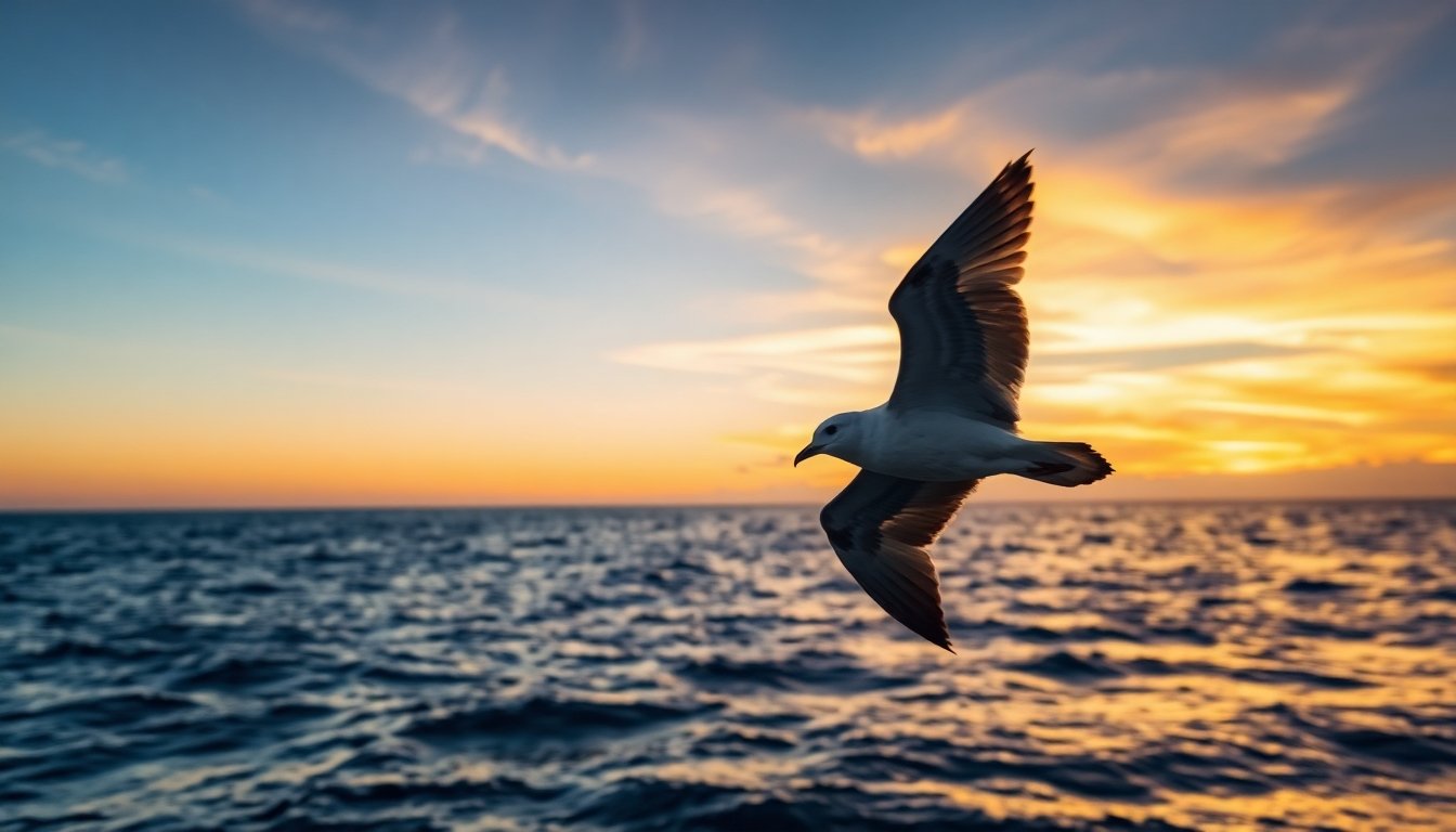 Ave fantasma en vuelo sobre el mar