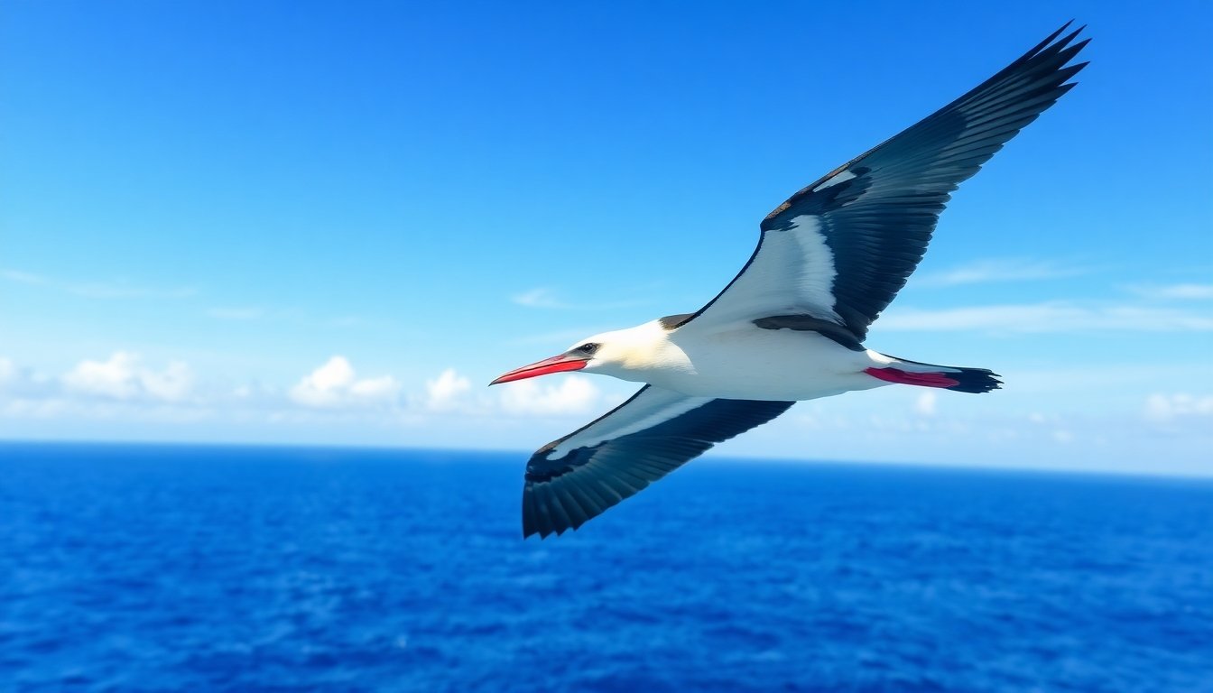 Ave fragata volando sobre el océano