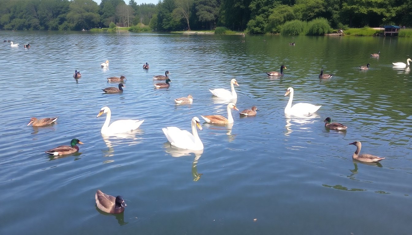 Aves acuáticas en un lago