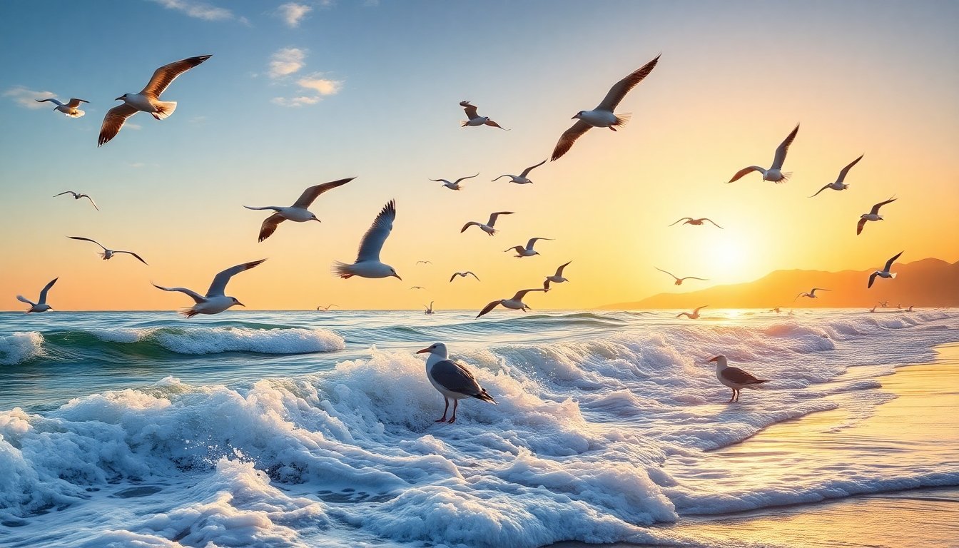 Aves marinas en la costa de Jordania