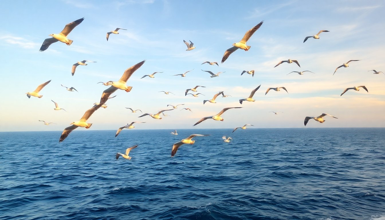 Aves marinas sobre el océano en Somalia