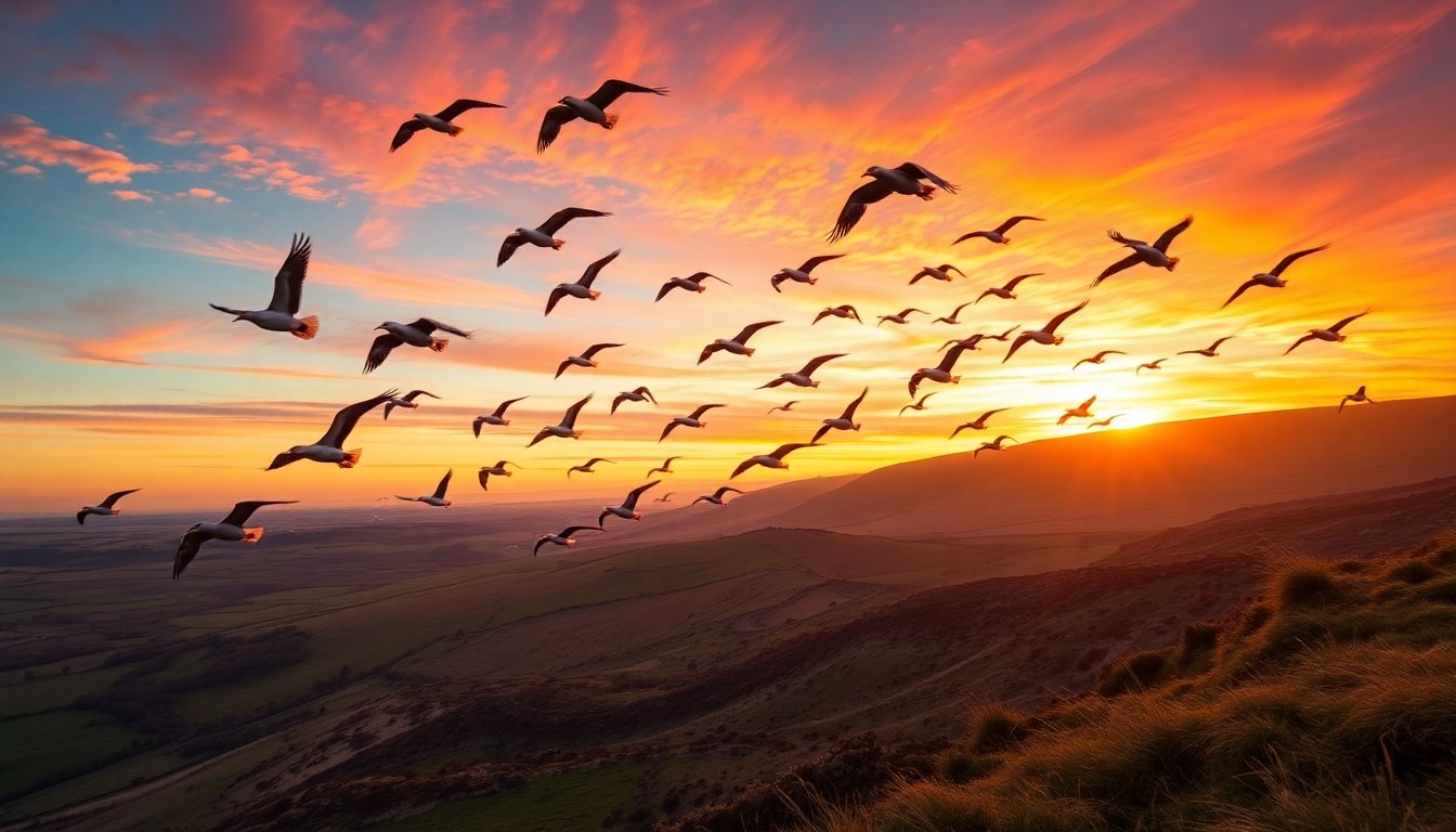 Aves migratorias sobrevolando Irlanda