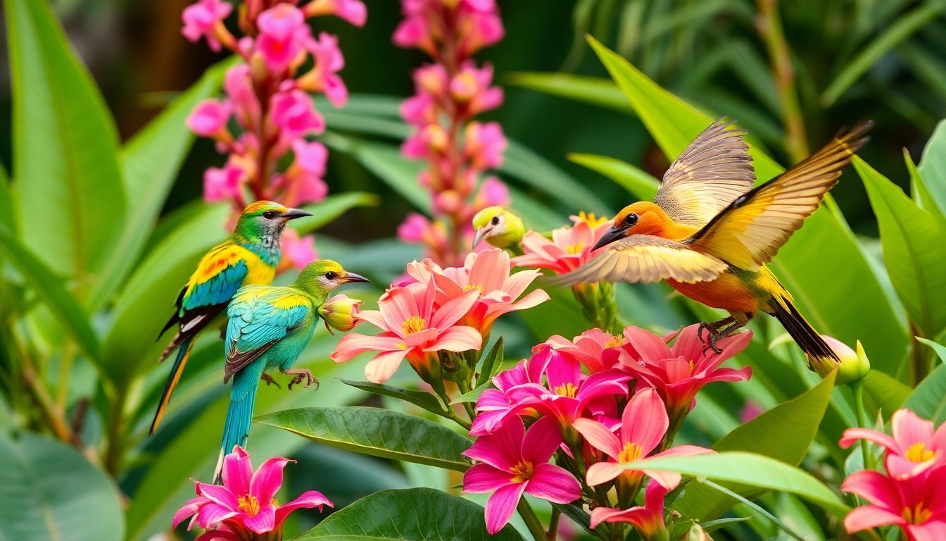 Aves polinizando flores en Haití