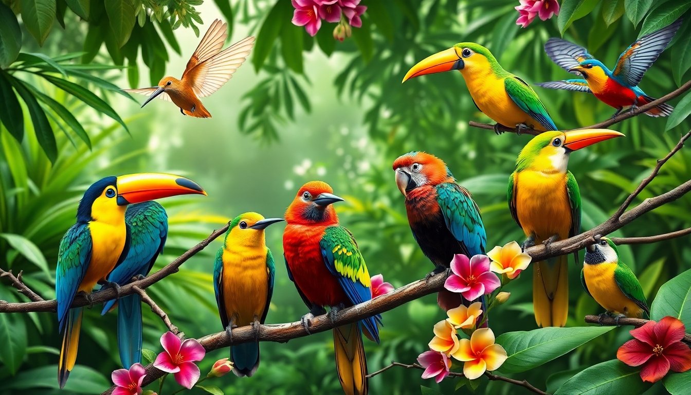 Aves tropicales coloridas