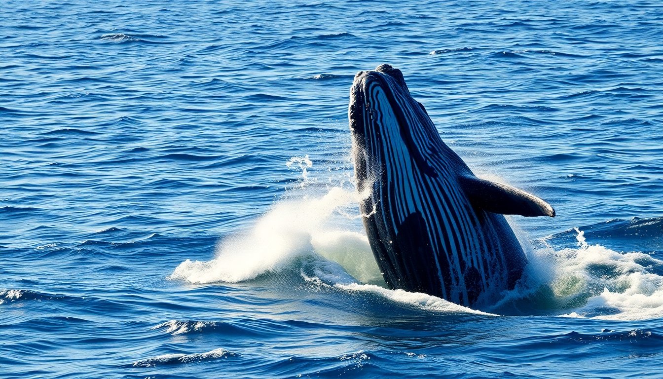 Ballena jorobada saltando sobre las olas