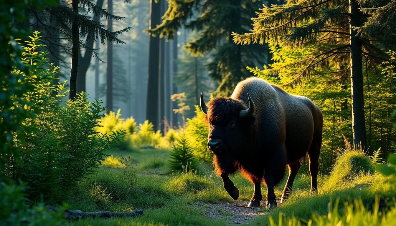 bisonte europeo en un bosque europeo