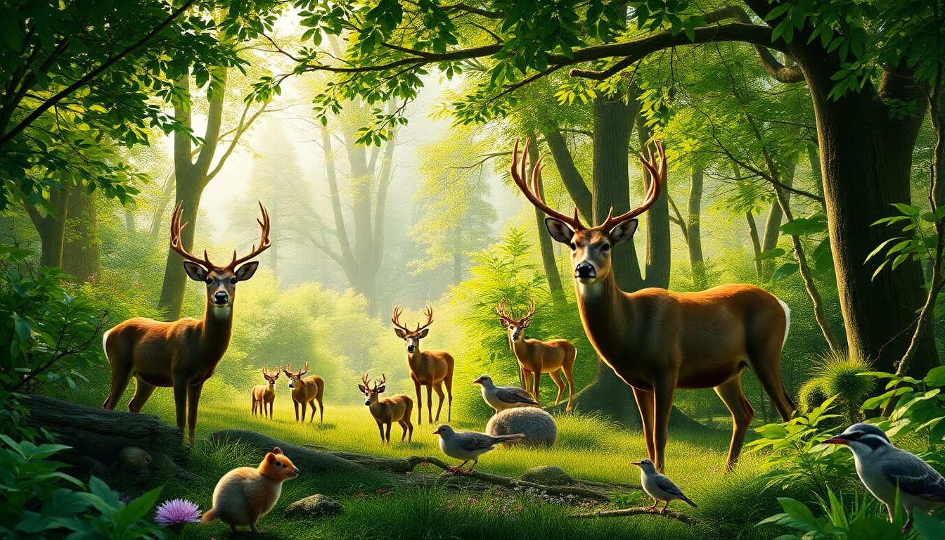 Bosque exuberante con animales del bosque