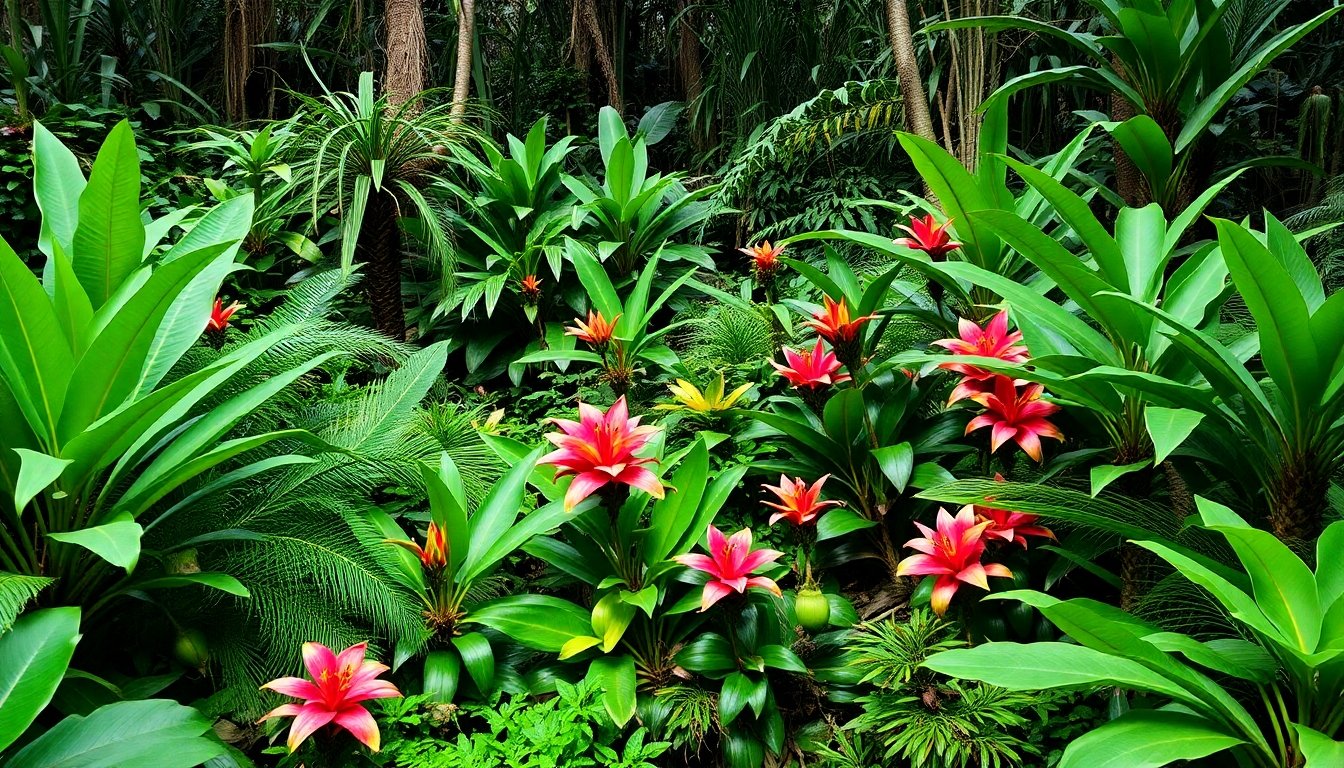 Bosque tropical con plantas exóticas