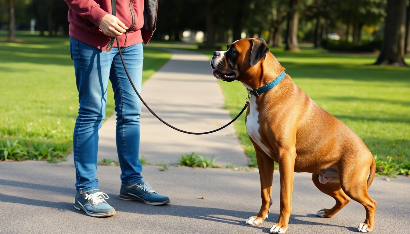 boxer adiestrando con su dueño