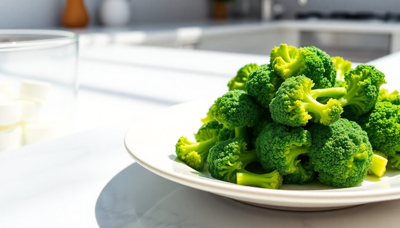Brócoli al vapor servido en un plato elegante