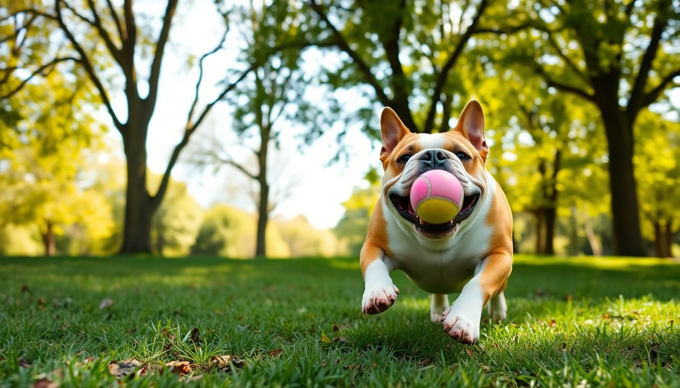 Bulldog Inglés jugando en el parque