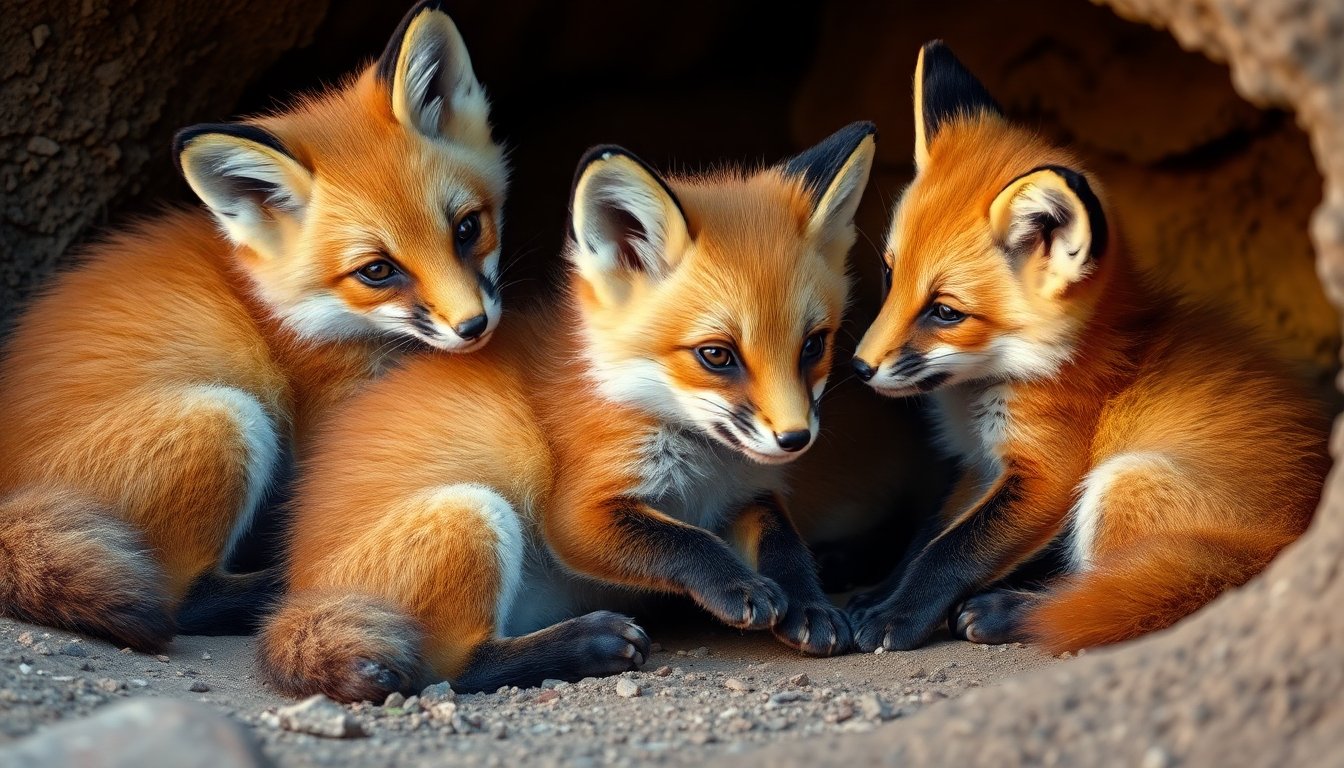 Cachorros de zorro jugando
