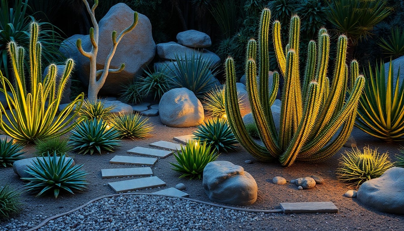 Cactus organo en un jardín xeriscape