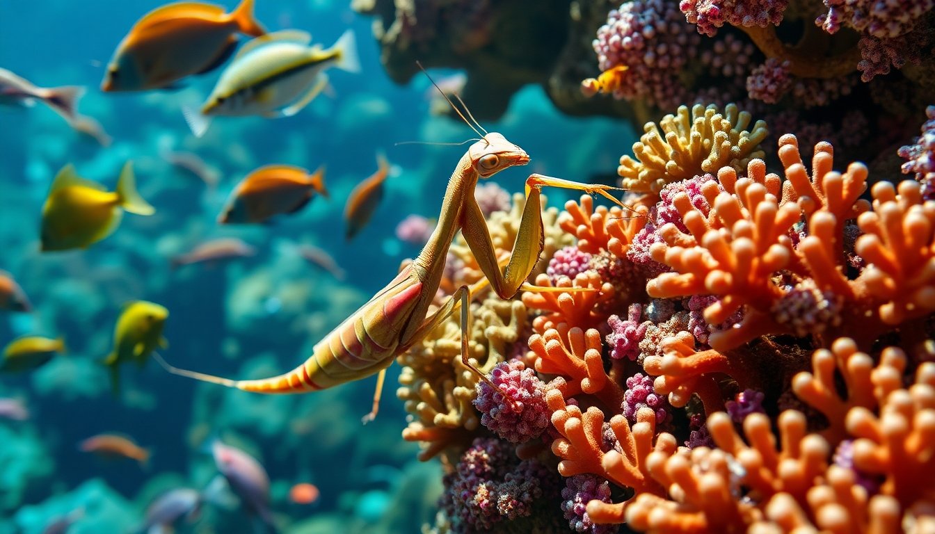 camarón mantis interactuando con otras especies