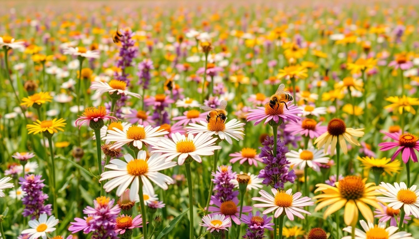 Campo de cultivo florecido gracias a la polinización