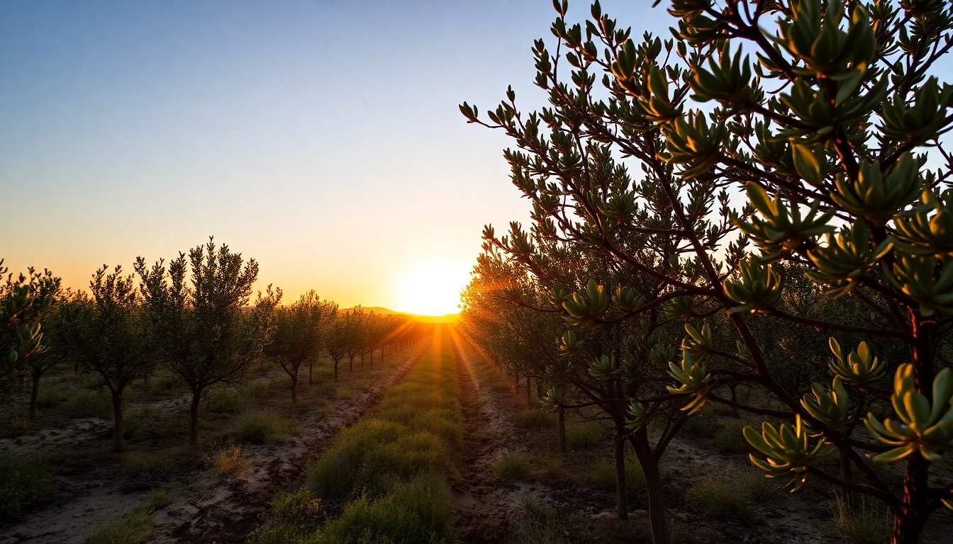 Campo de olivos al atardecer