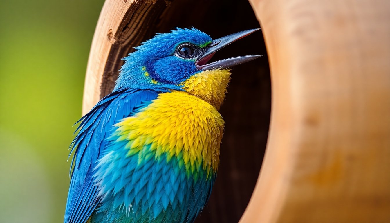 Canario azul en su jaula