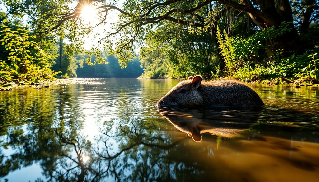 Capibara Carpincho nadando en el río