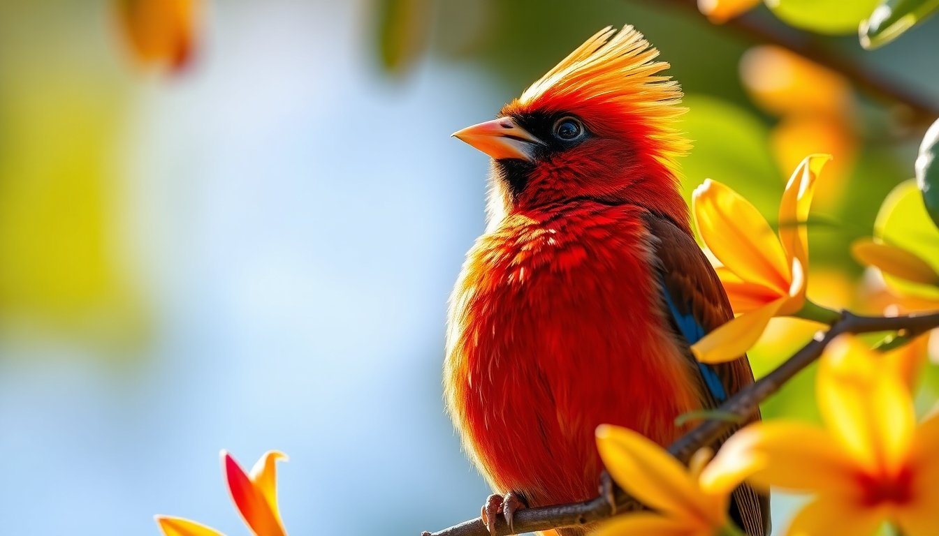 Carmén cardenal con cresta roja