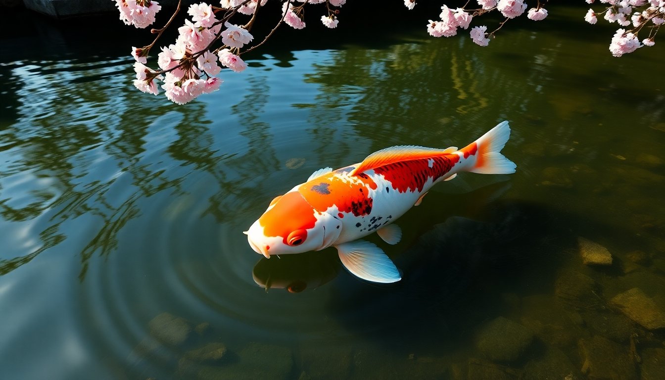 Carpa koi nadando en un estanque japonés
