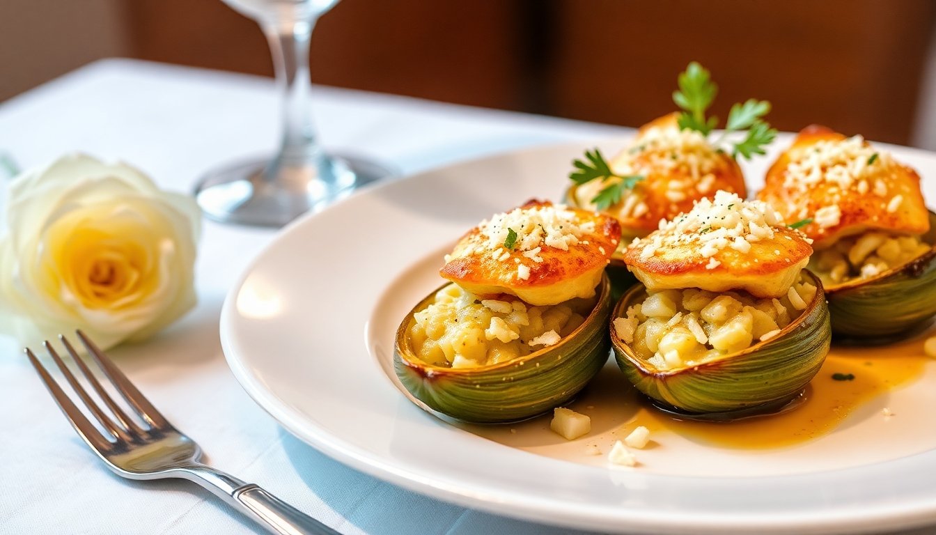 Cena de gala con alcachofas rellenas