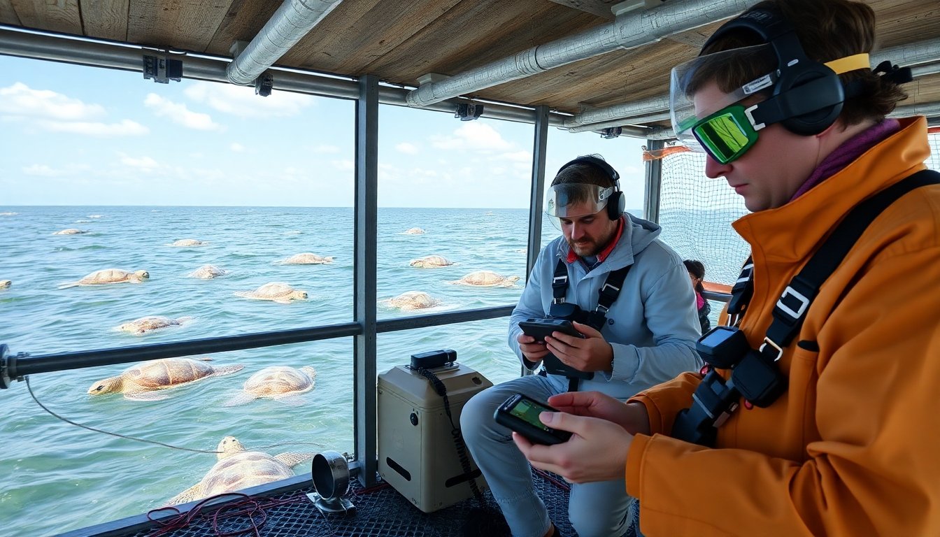 científicos monitoreando tortugas con tecnología GPS