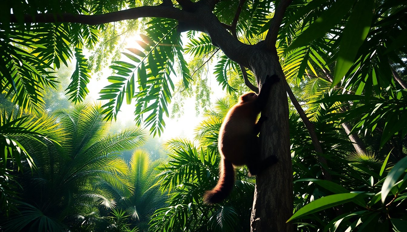 Coatí trepando un árbol