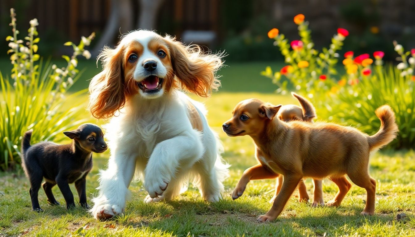 cocker spaniel jugando con niños