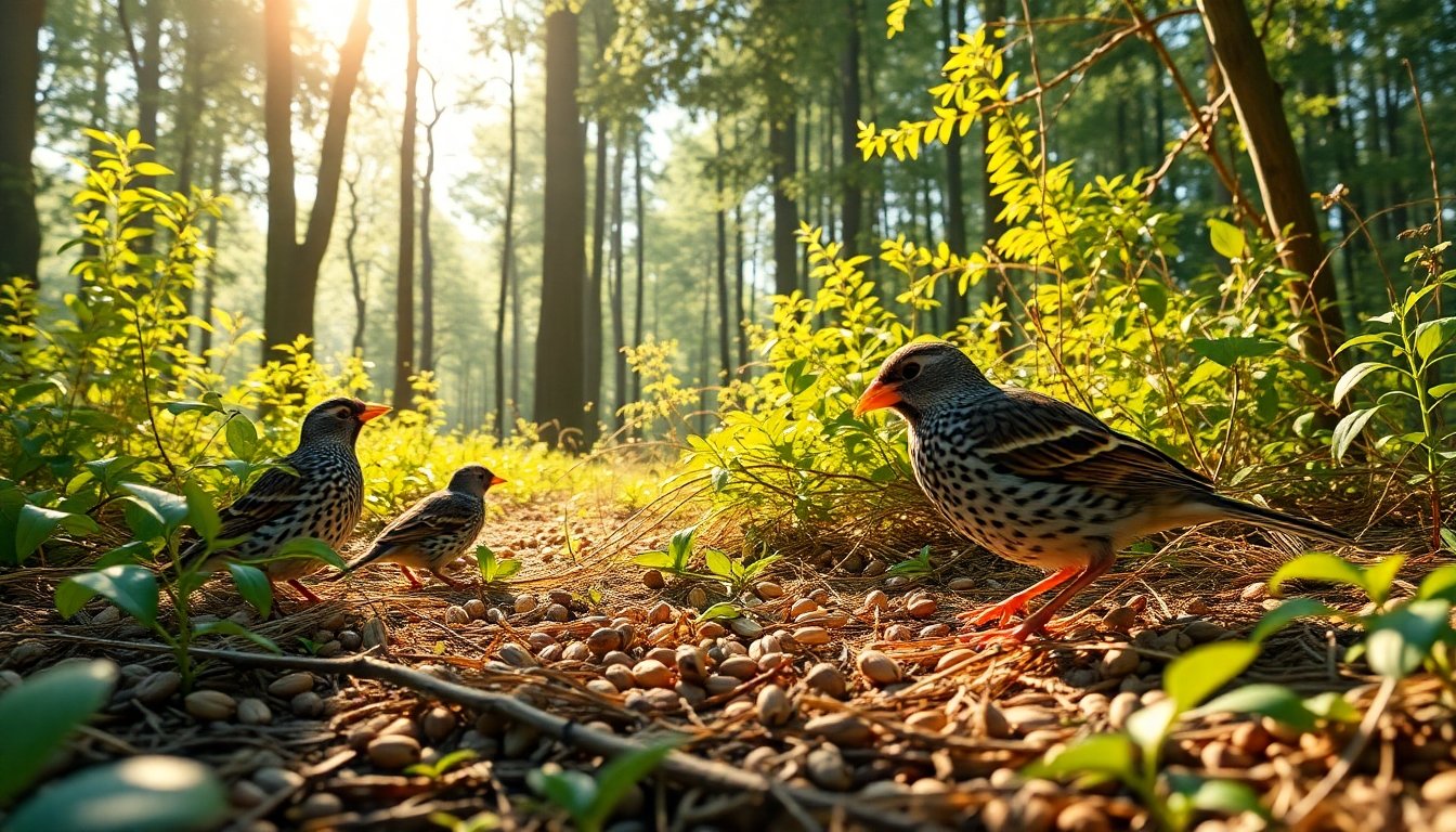 Codorniz dispersando semillas en el bosque
