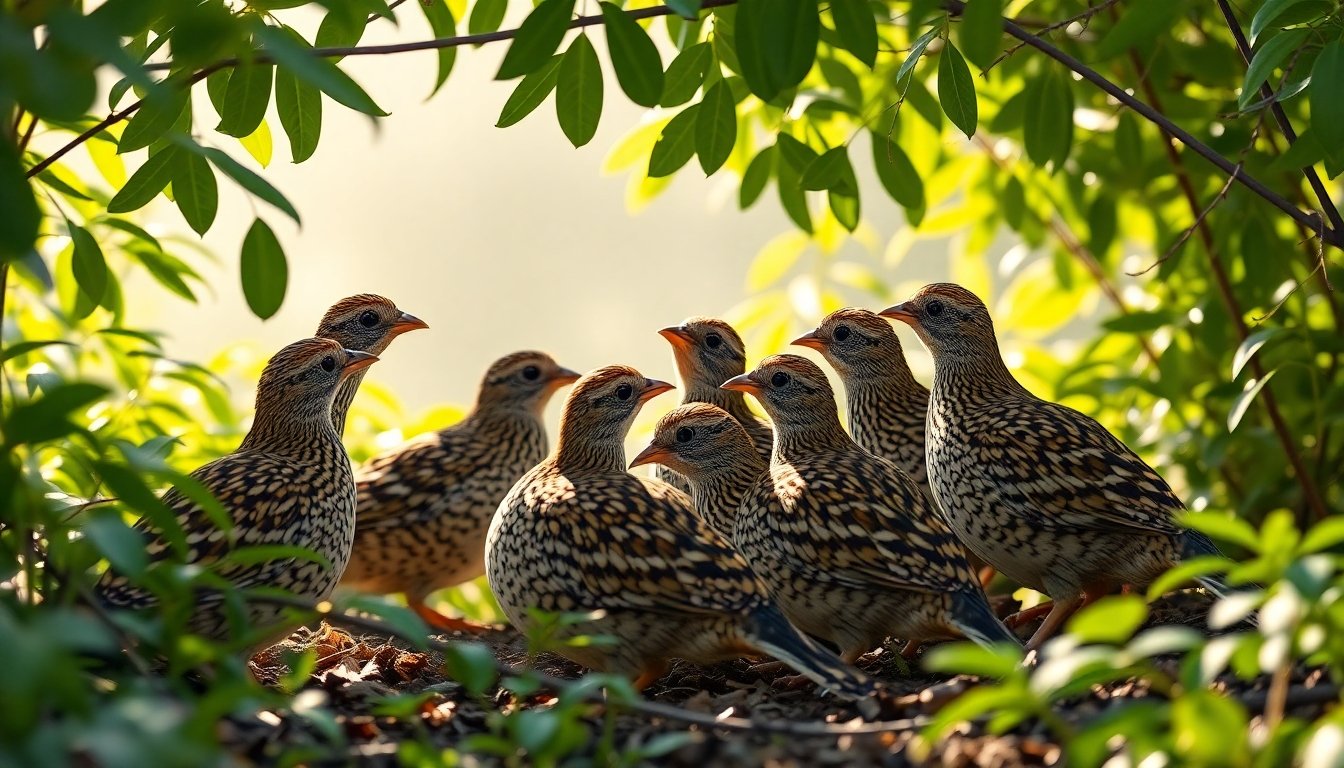 Codorniz japonesa interactuando en grupo