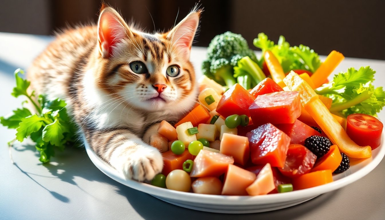 Comida balanceada para gatos en un plato