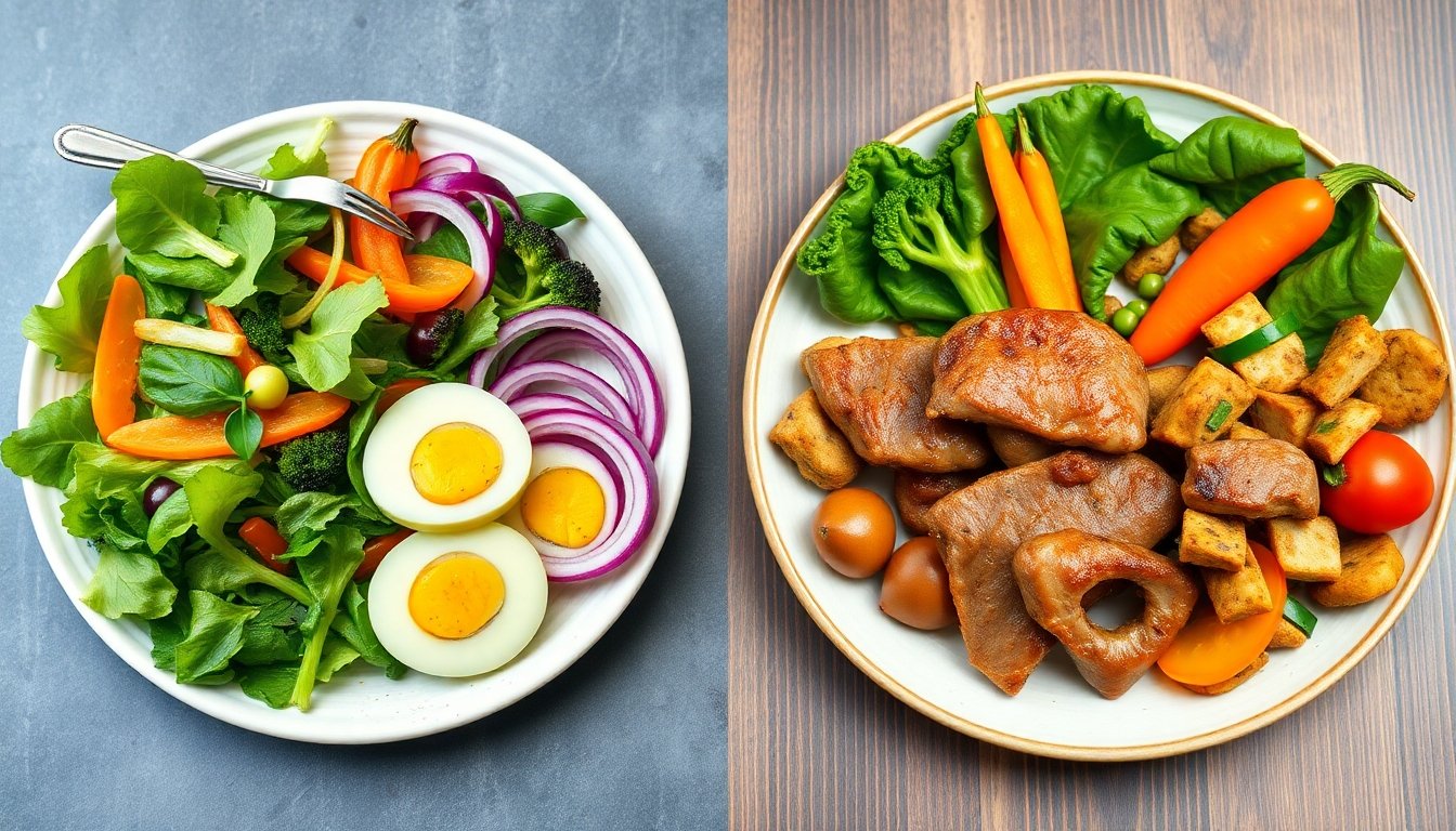 Comparación de dietas herbívoras y omnívoras