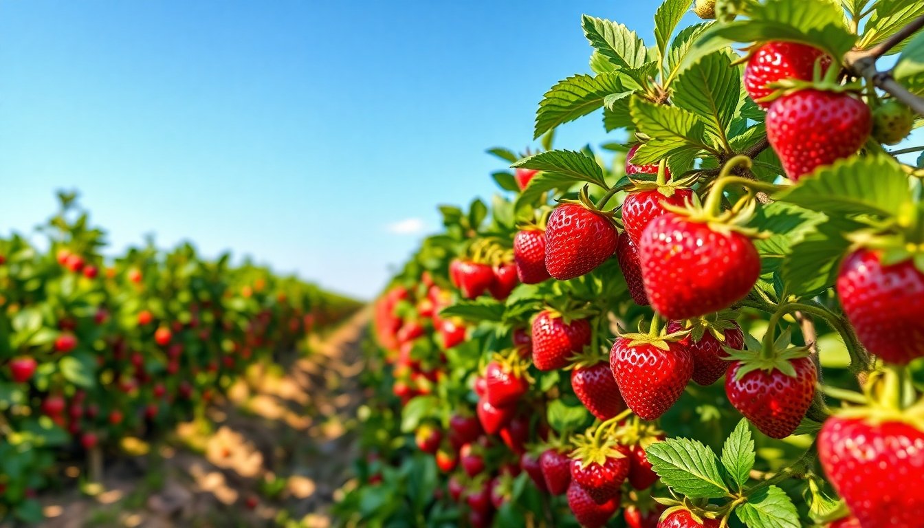 Cultivo de fresa en un jardín abundante