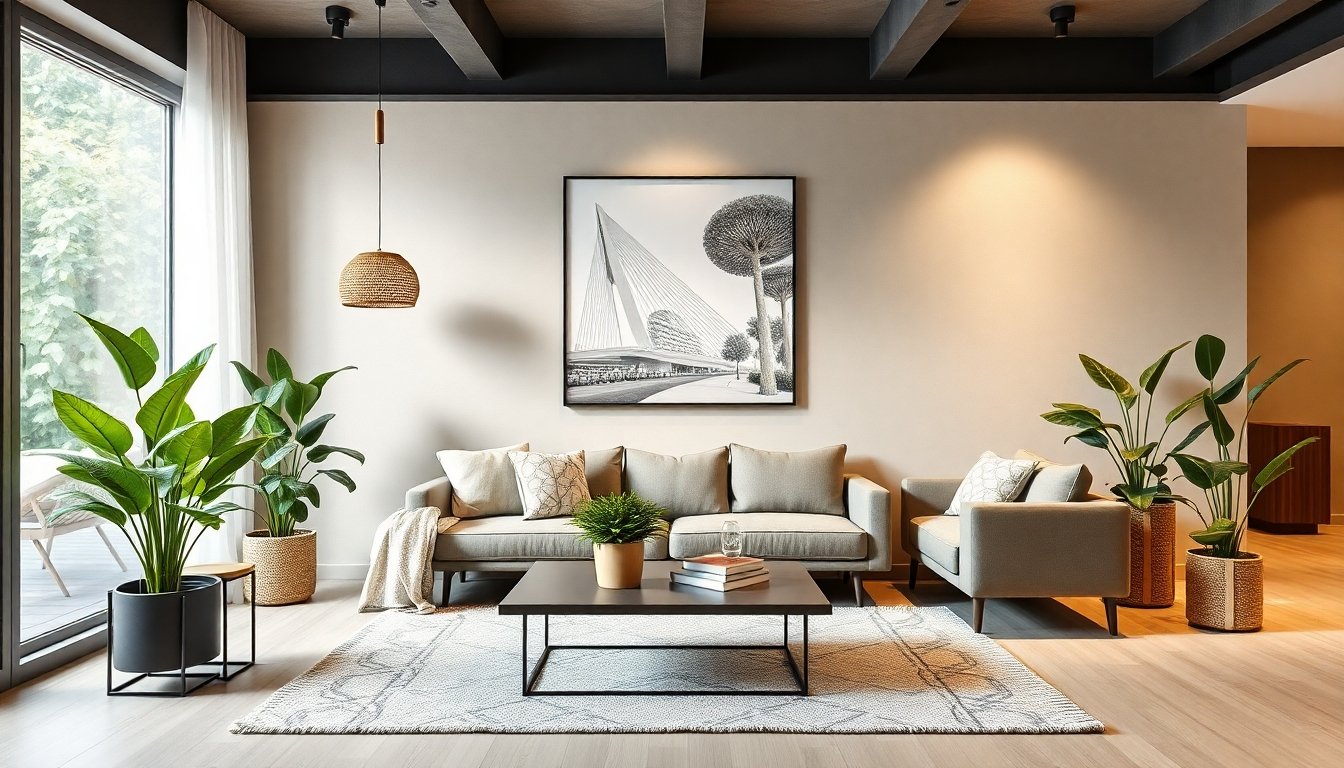 Decoración con cinta-malamadre en sala moderna