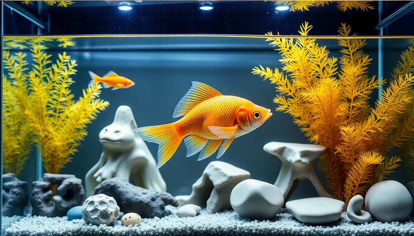 decoraciones seguras en acuario de pez dorado