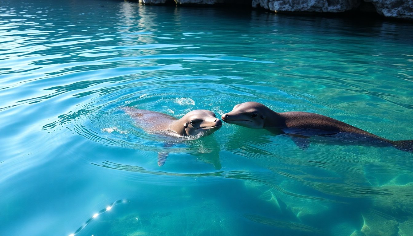 Delfín nadando con cría