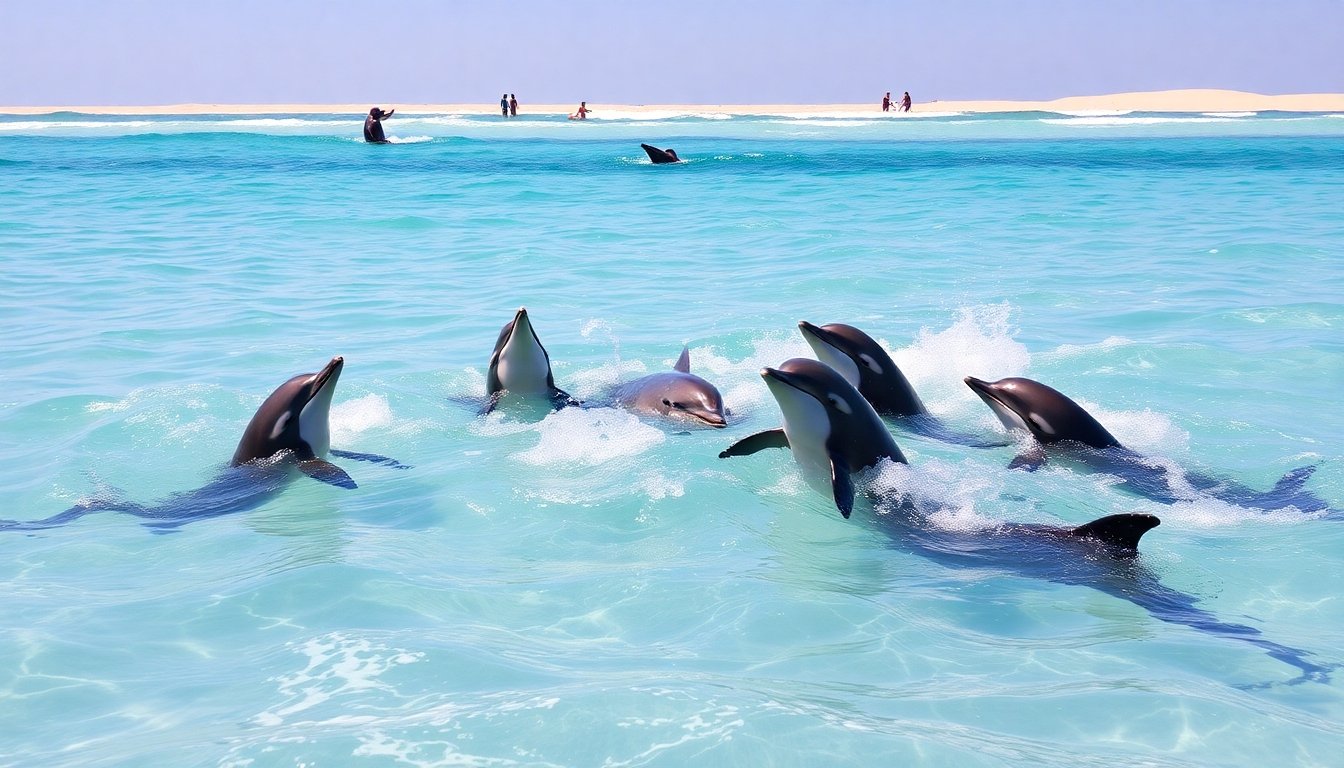 Delfines jugando en el océano