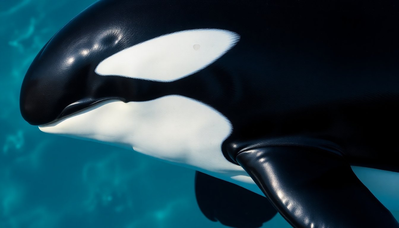 Detalle de la coloración de una orca marina