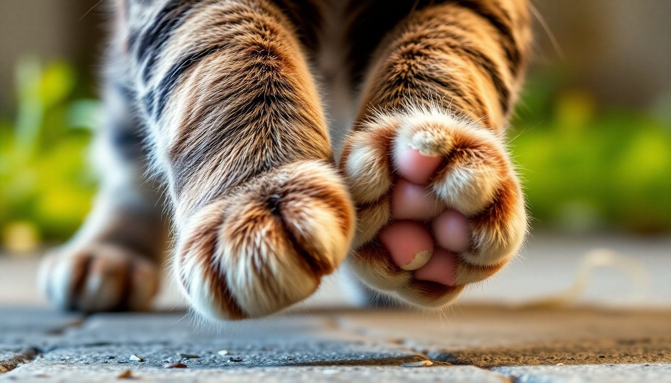 Detalle de las patas de un gato en movimiento