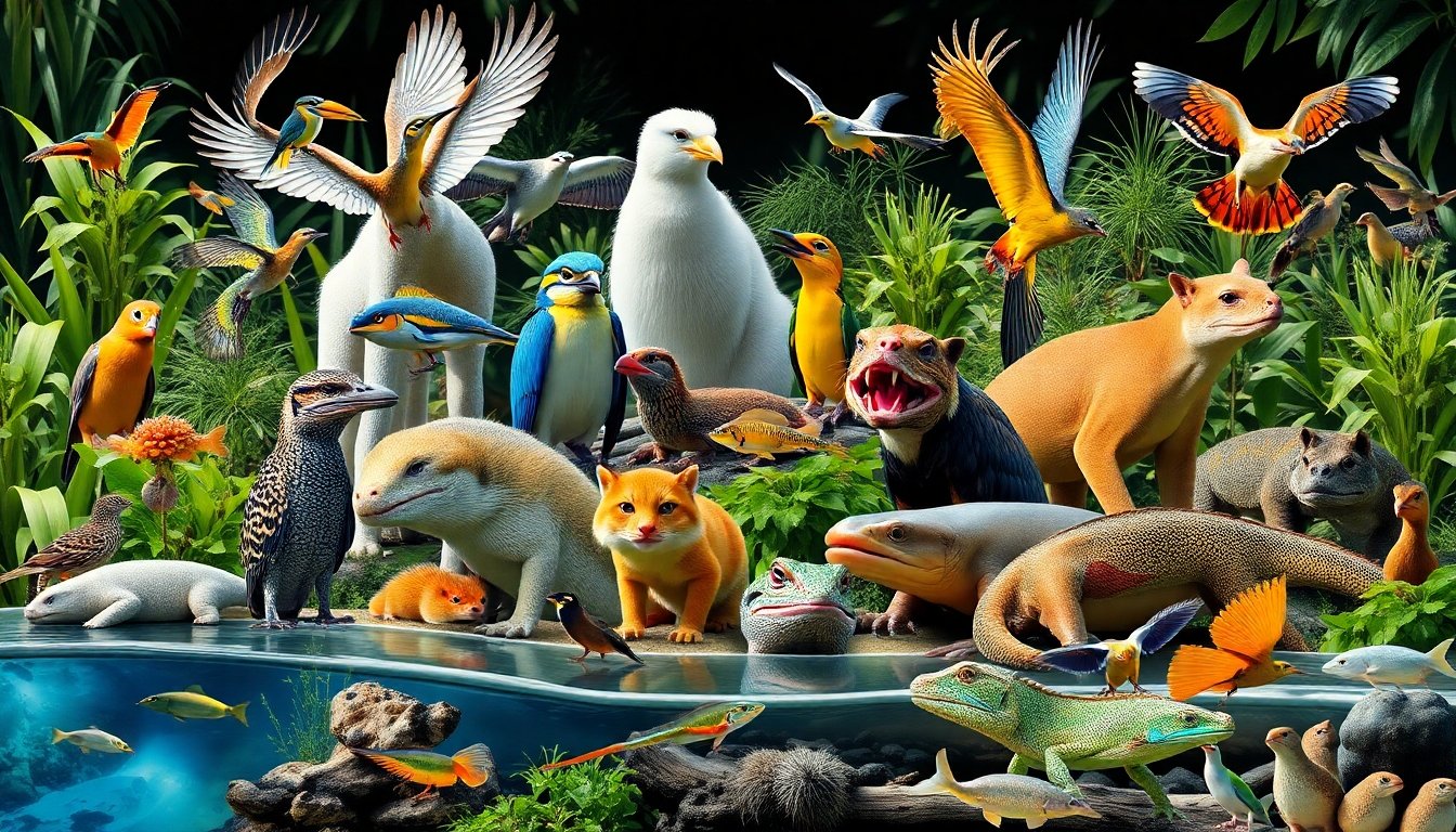 Diversidad de animales vertebrados en su hábitat natural