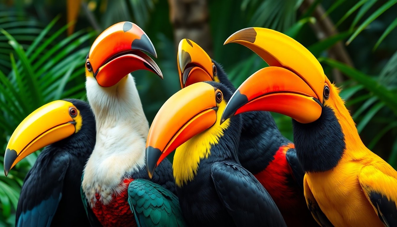 Diversidad de colores en diferentes especies de tucanes