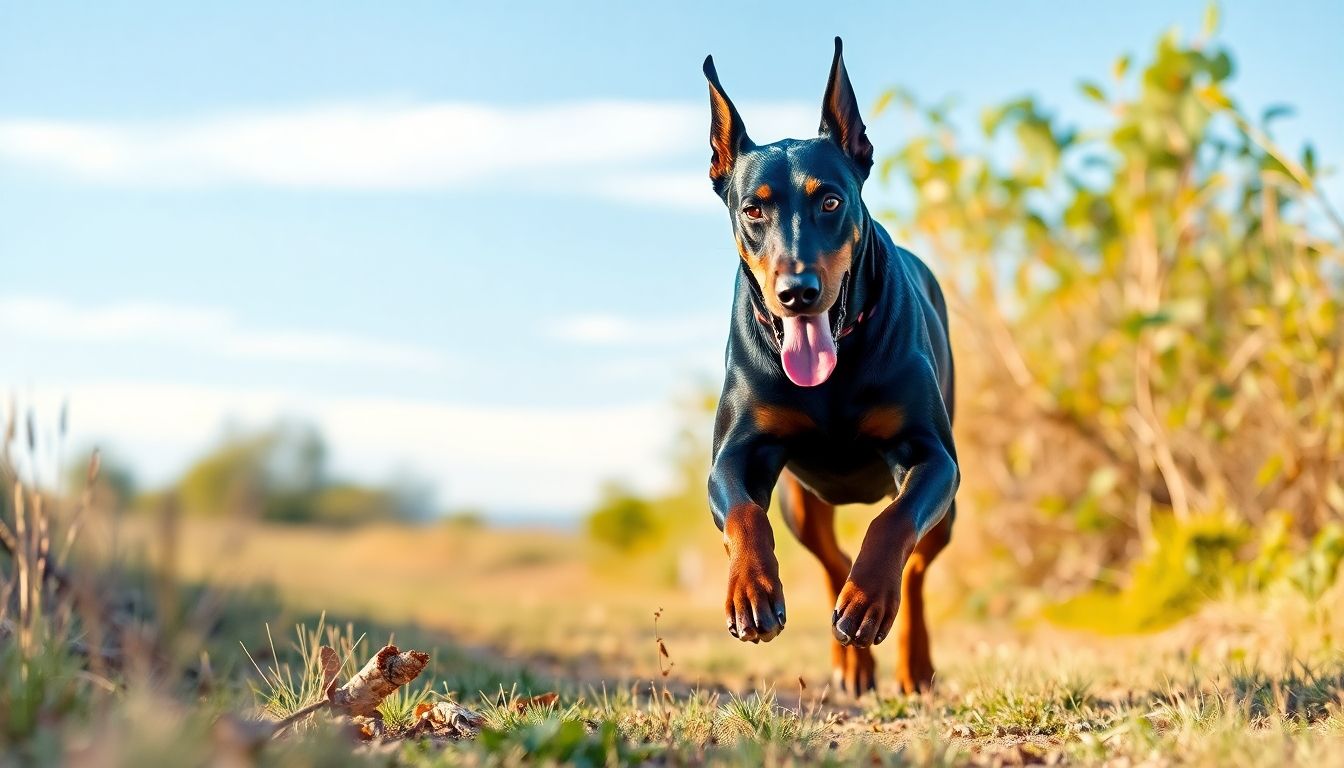 doberman azul corriendo